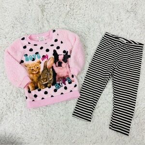 Forever me Kids Pink fleece baby Animal polkadot Print with striped leggings 2T